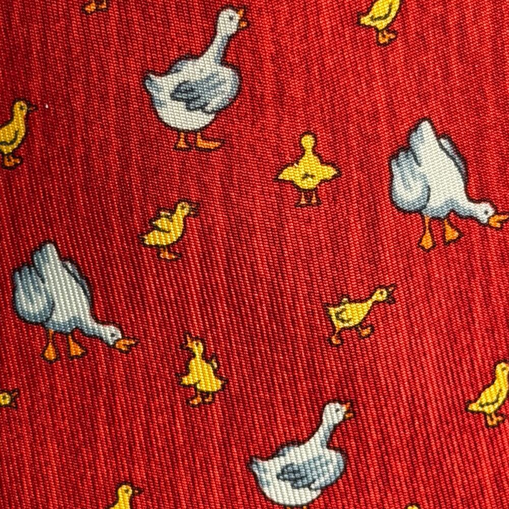 Vintage Hermes Paris 7595 SA Silk Necktie, Whimsical Duck & Duckling